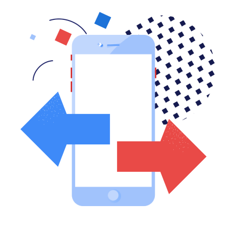Imagem de um smartphone com setas indicando que ele está sendo trocado